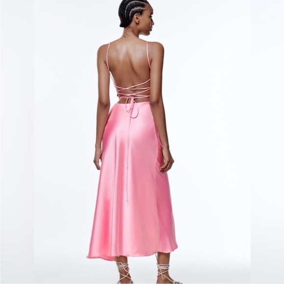 Zara Dress | Pink Satin Dress NWT - Picture 3 of 6